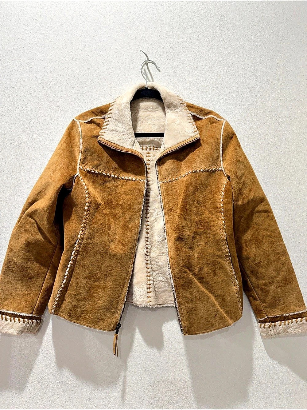Wilsons Leather Shearling-Lined Leather Jacket in Brown & Cream